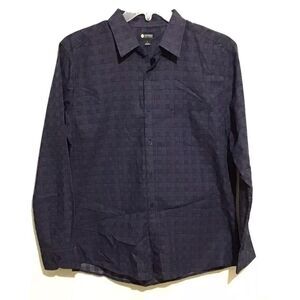 Haggar Men's L Shirt Blue Plaid Button up‎ Long Sleeves Cotton
